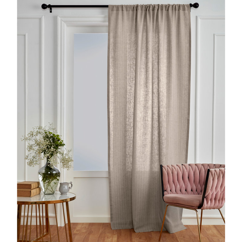 Pinstripe - 100% Pure Linen Curtain, Natural and White, 52" W x 108" L
