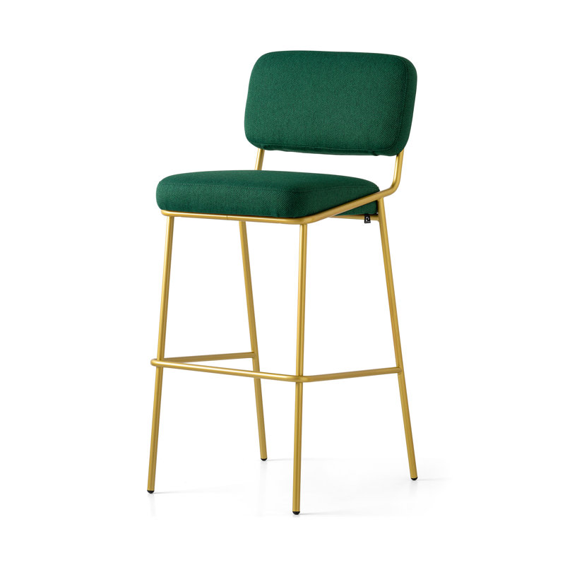 Sixty Upholstered Counter Stool with Metal Frame, Counter Stool (25.63" Seat Height), Painted Brass, Forest Green