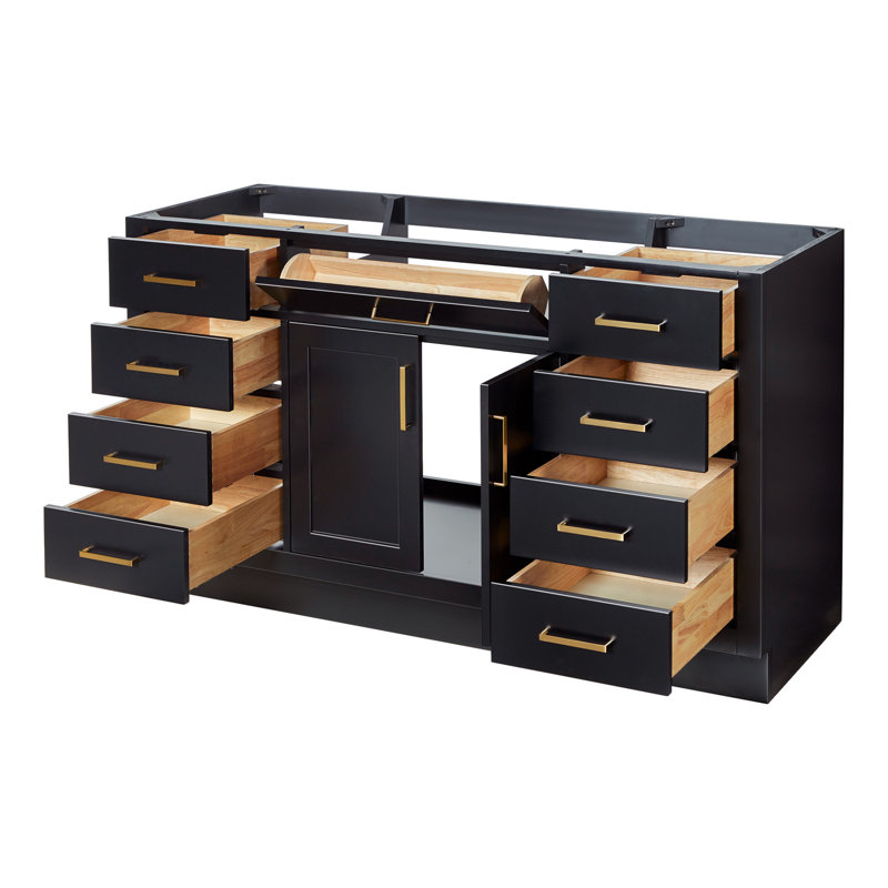 60" Single Sink Bathroom Vanity, Black, Satin Brass