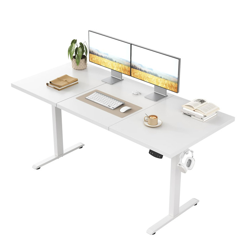 Adjustable Metal Base Computer Desk, White