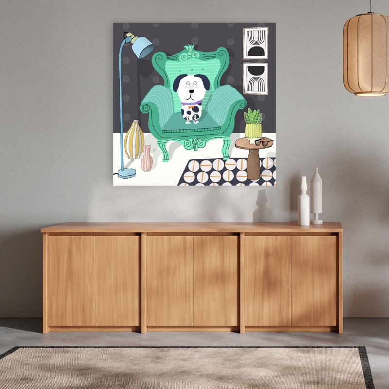 Mignon chien dans un fauteuil, H 48 po x l 48 po