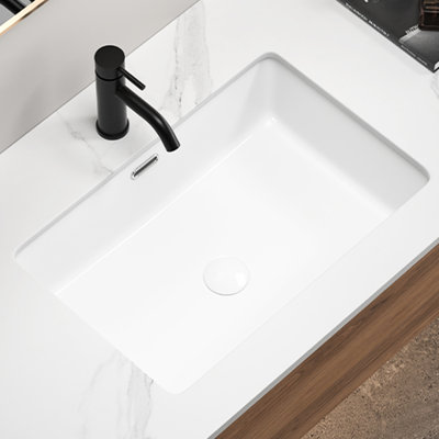 24" Long X 16" Wide White Ceramic Undermount Kitchen Sink, Single Deep Bowl, Scratch & Stain , Easy To Clean For Bathroom Decor L W 8-Inch Internal, Chip Ultra Glossy Finish