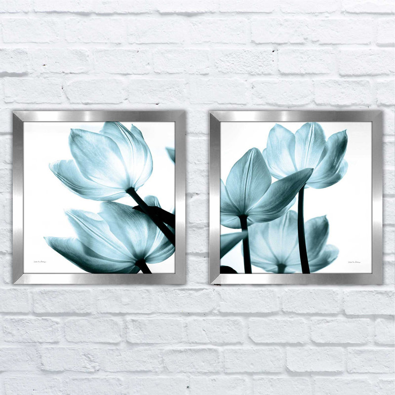 " Translucent Tulips II Sq Aqua Crop " by Debra Van Swearingen 2 - Pieces, No Mat, 16.5" H x 33" W x 1" D