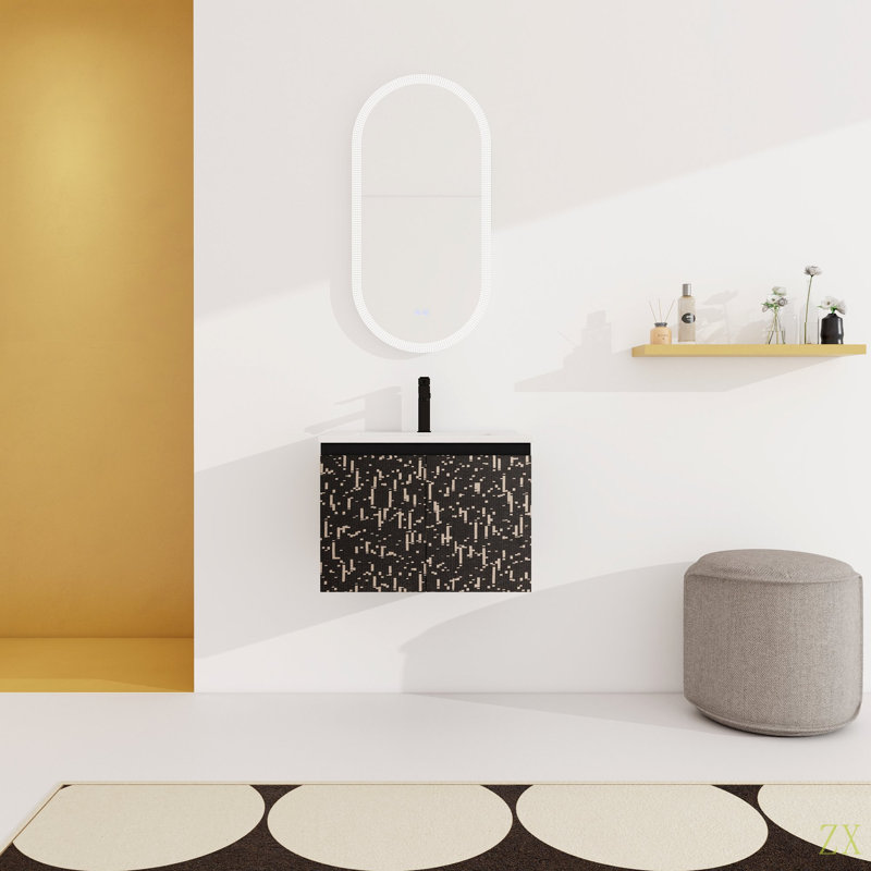 Meuble-lavabo mural 24 po avec lavabo en céramique et porte d'armoire à fermeture en douceur, ensemble KD
