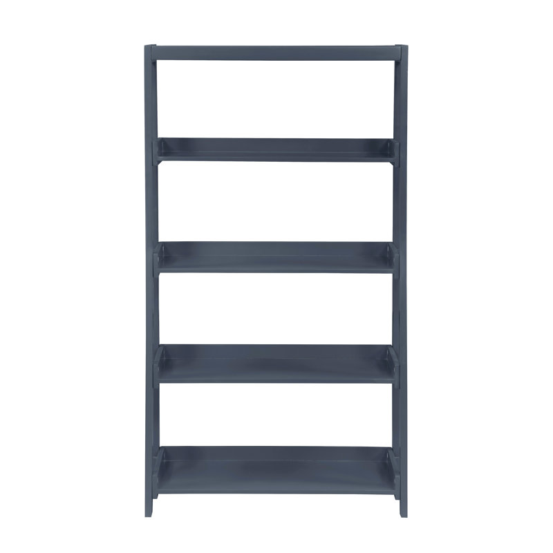 Bibliothèque à 4 tablettes en bois bleu marine sophistiqué pour la présentation et l'organisation de la chambre à coucher