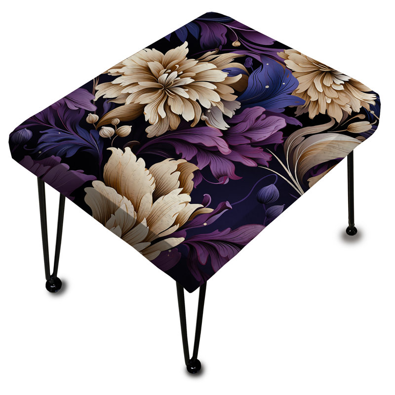 Purple Flowers Damask Fusion - Damask Rectangle Ottoman