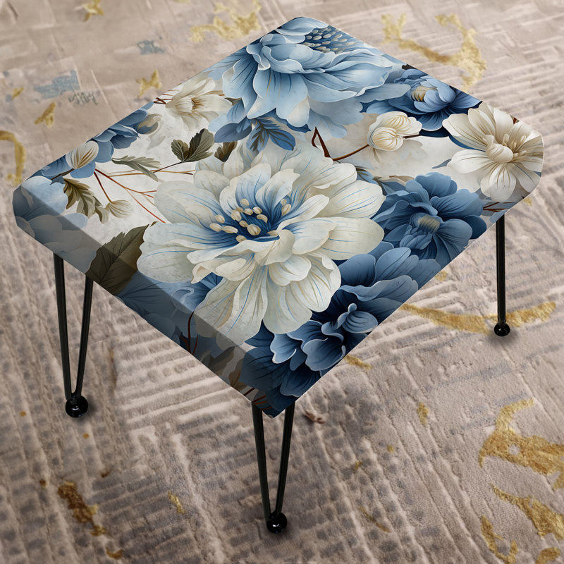 Motif floral victorien bleu et blanc II - repose-pieds rectangulaire floral