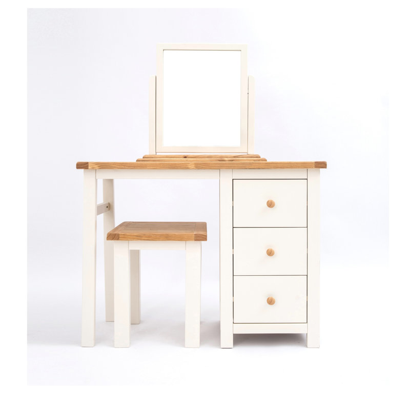 Pompey Dressing Table with Mirror, Off White/Brown