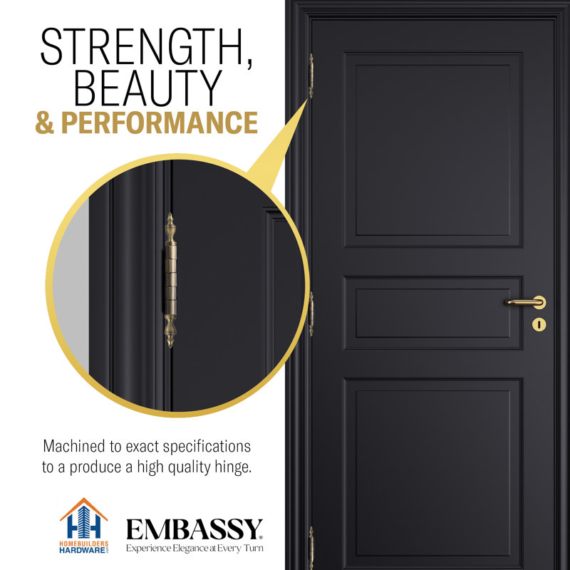 3.5" H x 3.5" W Solid Brass Ball Bearing Single Butt Door Hinge, Antique Brass 