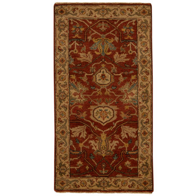 Tapis rouge / brun clair de haute qualité noué à la main