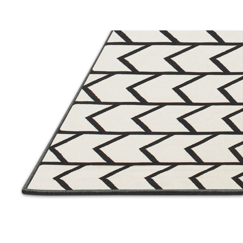Tapis contemporain blanc / noir, Rectangle 7 pi x 9 pi
