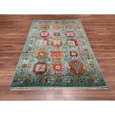 Tapis bleu sarcelle en laine et coton Original