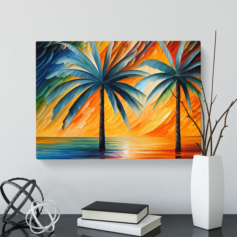 Palm Tree Painting Vol.6 Abstract - Wrapped Canvas Graphic Art, 50cm H x 76cm W x 3cm D