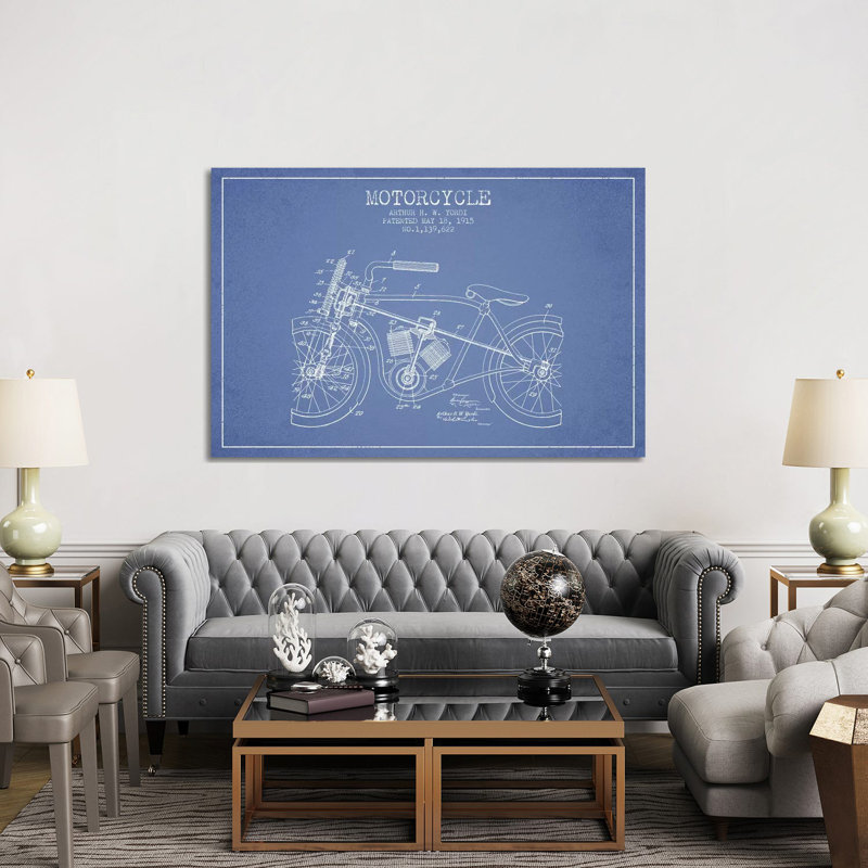 Arthur H.W. Yordi Motorcycle Patent Sketch (Light Blue) by Aged Pixel - Wrapped Canvas Gallery-Wrapped Canvas Giclée