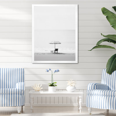 Photo de plage minimaliste noir et blanc I - art mural bord de mer pour le salon