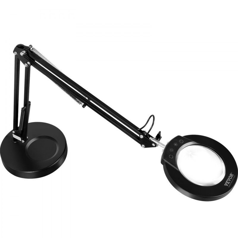 Loupe avec lumière et support, lampe 5X, lentille en verre 4,3 po, base et pince Loupe de bureau 2-en-1 avec lumière, 64 lumières DEL 5 modes de couleur, pour un travail rapproché