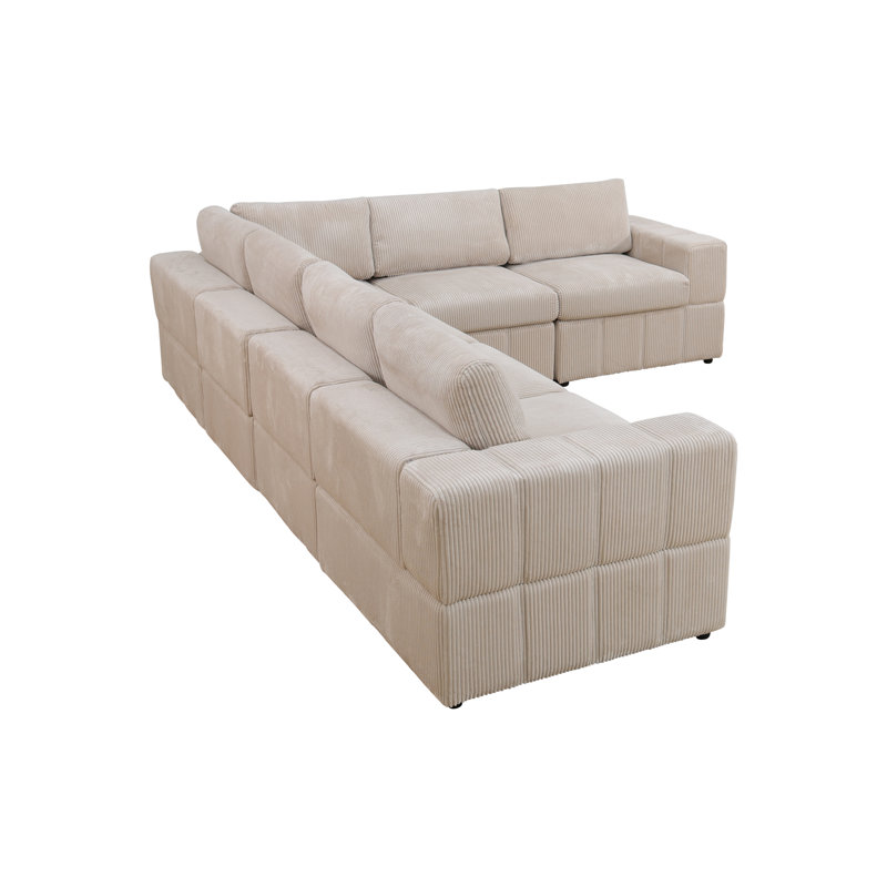 Ensemble de canapé modulaire réversible Premium, H 37 po x l 130 po x P 36 po, Velours côtelé beige