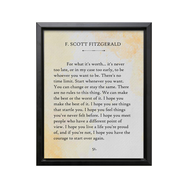 F. Scott Fitzgerald - Pour ce qu'il vaut, Cadre noir, Canevas, H 16 po x l 20 po