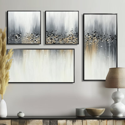 Gentle Grey Serenity - Large Abstract, reproduction d'art sur toile 4 pièces