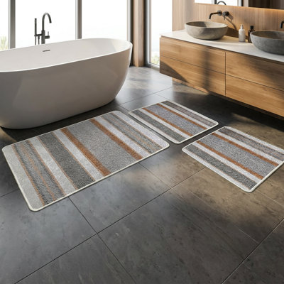Ensemble de tapis de bain texturé à rayures 3 pièces