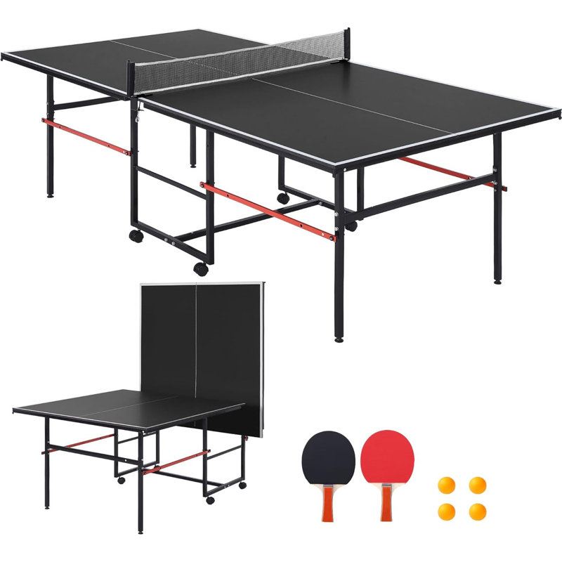 Table de ping-pong portative pliable de 8 pi avec filet, 2 raquettes et 3 balles, mode de lecture solo, jeu intérieur et extérieur