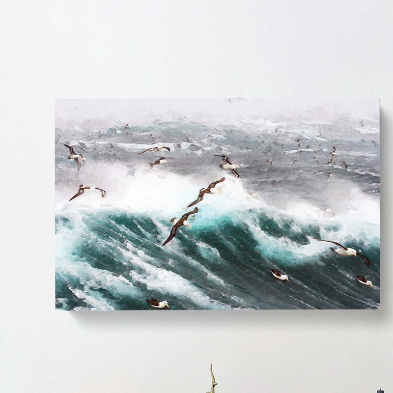 Seagulls Above The Ocean - Wrapped Canvas, 35cm H x 50cm W x 3cm D