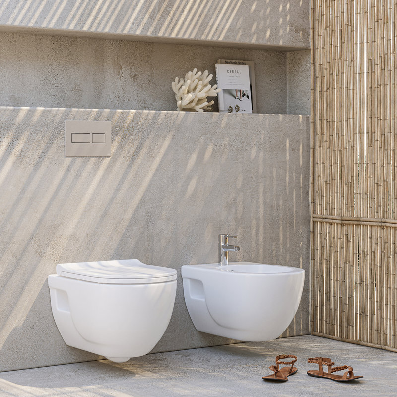 Toilette murale Charm BR614 + TS787, Blanc lustré