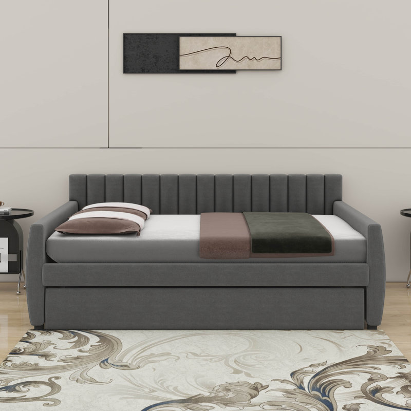 Lit de jour double avec lit gigogne, Gris