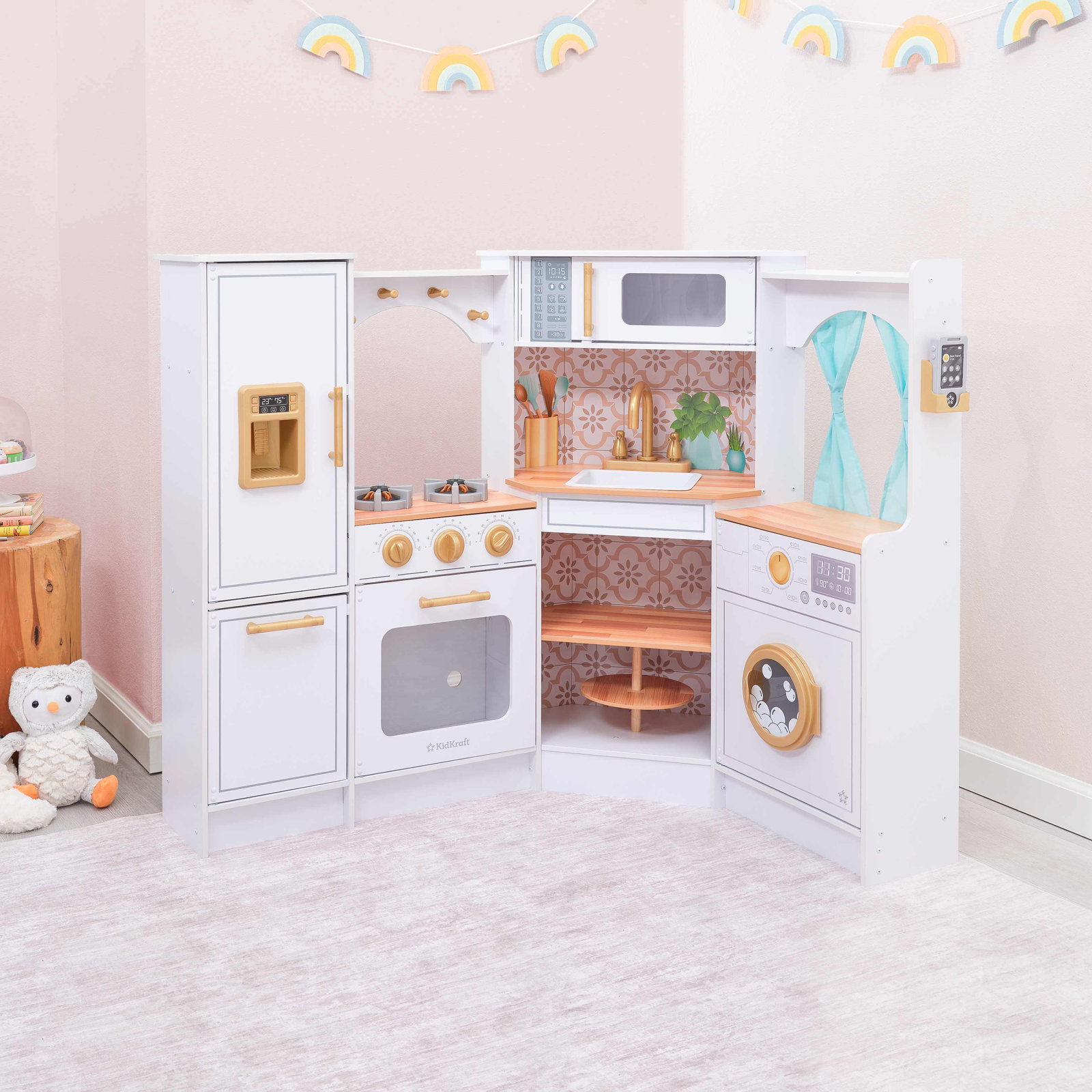 Ultimate Corner Play Kitchen with Lights & Sounds, White/Natural