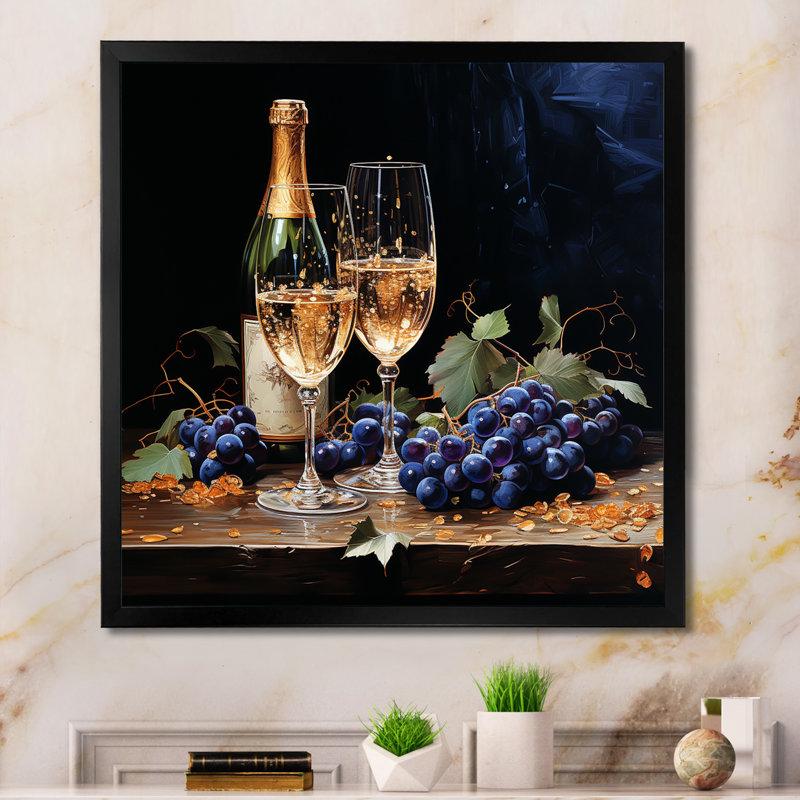 Champagne Christmas Celebration III - reproduction sur toile, H 36 po x l 36 po x P 1,5 po, Cadre simple noir