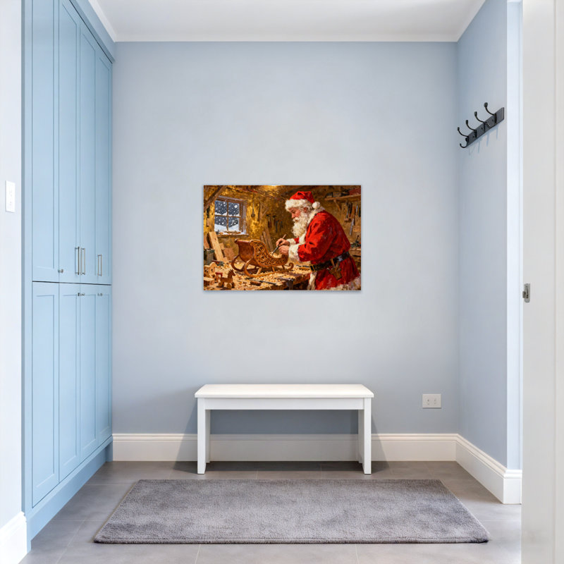 Jouets de Noël du père Noël dans un atelier avec traîneau, H 16 po x l 24 po