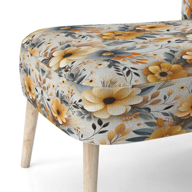 Chaise d'appoint rembourrée bohème et éclectique Grey Antique Floral Garden Meadow