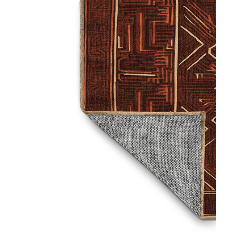 Tapis art déco brun lavable à la machine, Carré 6 pi