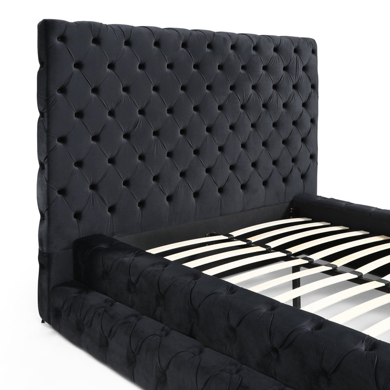 Elen Tufted Velvet Bed, Queen, Black