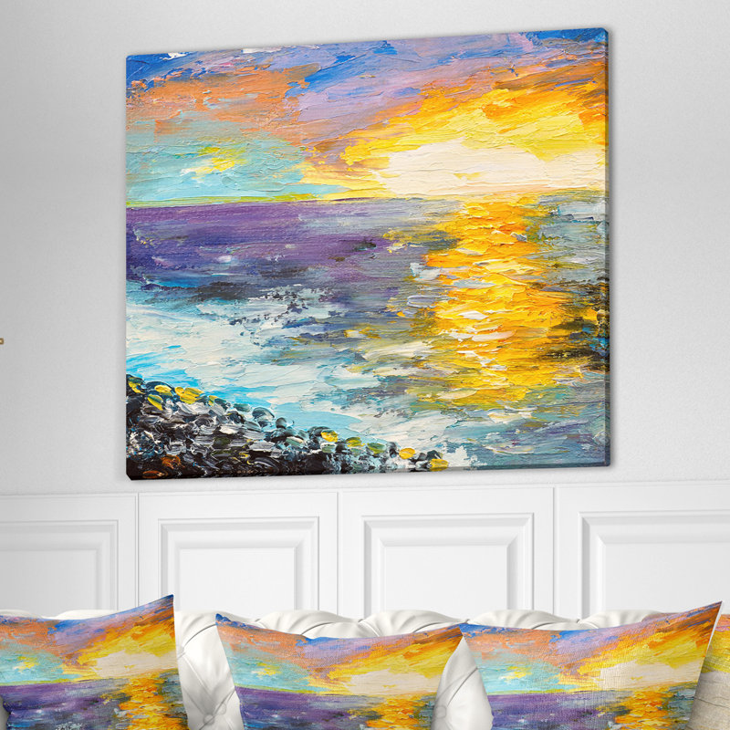 « coucher de soleil sur la côte », peinture, H 20 po x l 20 po x P 1 po, Toile tendue