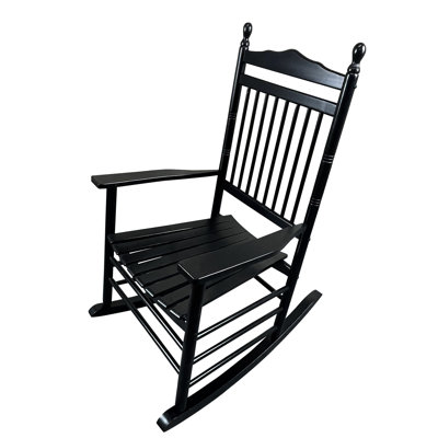 Black Adult Rocking Chair For Balcony Porch Area - Solid Hardwood With Comfortable And Shielded Seat & Armrest Stable Slatted Back Rest Simple Assembly Included Hardware Instruction Book Supports Max