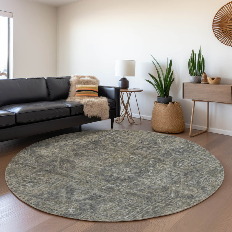 Premium Machine Washable Cerrito AMF571 Mocha Rug, Round 8'