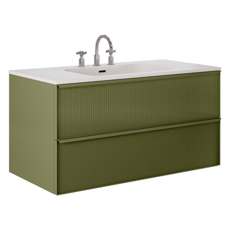 Astor 42" Single Vanity With Integrated White Solid Surfacetop, Olive Green, 42"