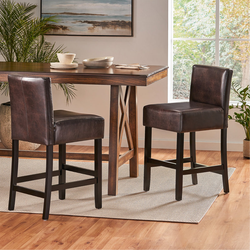 Ensemble de 2 tabourets de comptoir en cuir brun 26 pouces (ensemble de 2), Brun, 2
