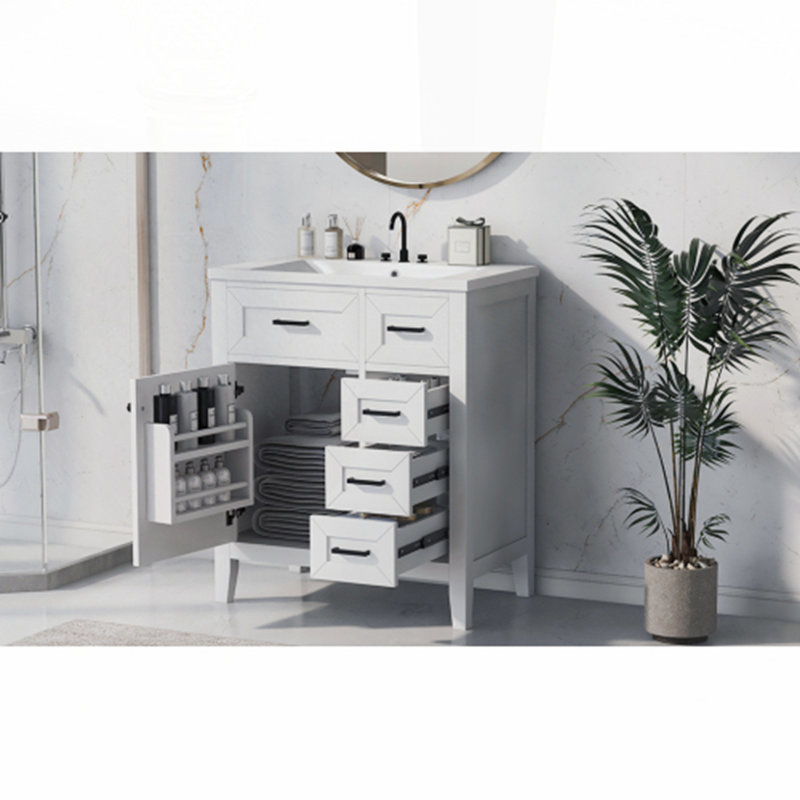 30" Bathroom Vanity with Sink Combo, White / Black