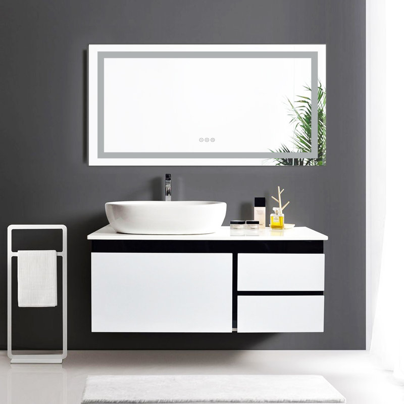Aluminum Frame Led Frontlight And Backlight Bathroom Vanity Mirror, Anti-fog/stepless Dimmable/3 Colours Adjustable, Gun Grey