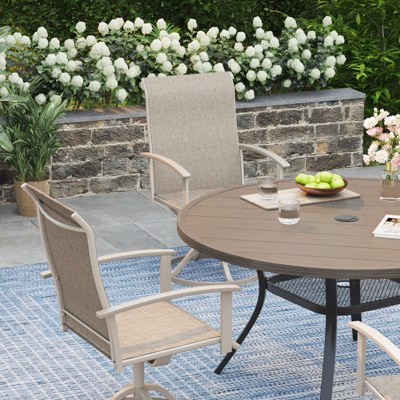 4-Person Square Patio Dining Set With 360°Swivel PVC-coated polyester Chairs, Brush Wood Gray/Sandshell