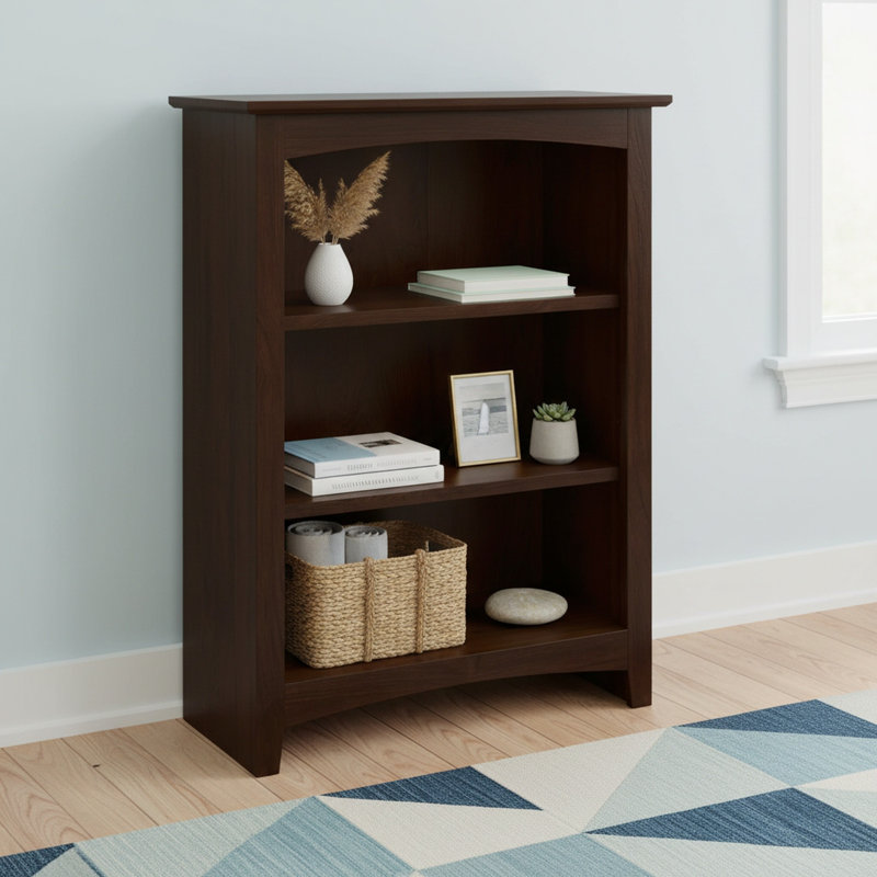Malani 36" H Solid Wood Classic Bookcase, Coffee, (3 Shelves) 36"H x 25.75"W x 12.875"D