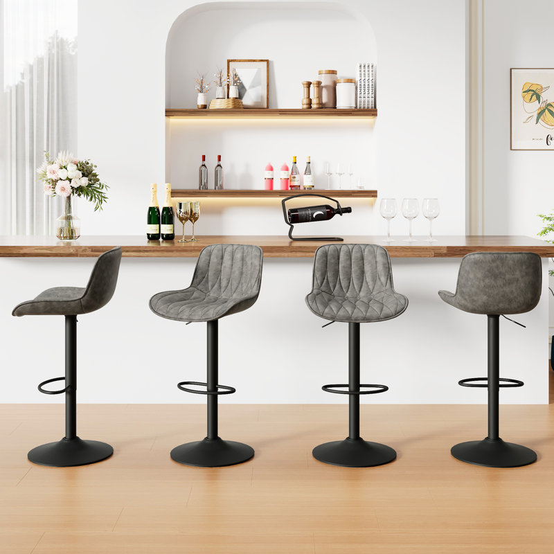 Tabourets de bar pivotants à hauteur réglable de 24 à 33 po avec îlot de cuisine, Gris, 4
