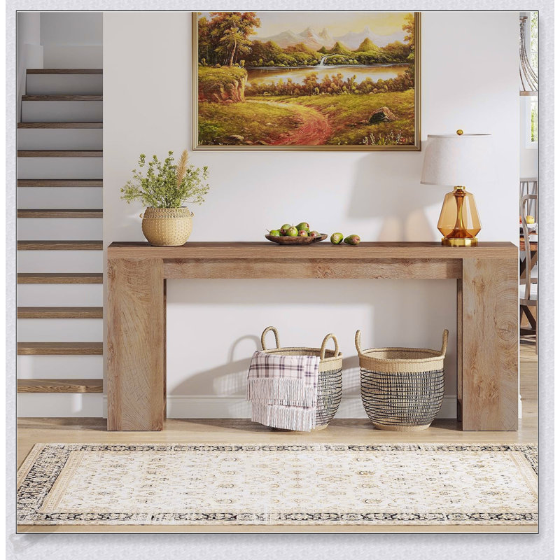 70.9 Inch Extra Long Farmhouse Console Table With Narrow Design For Entryway, Sofa Back, And Rustic Decor, Light Oak