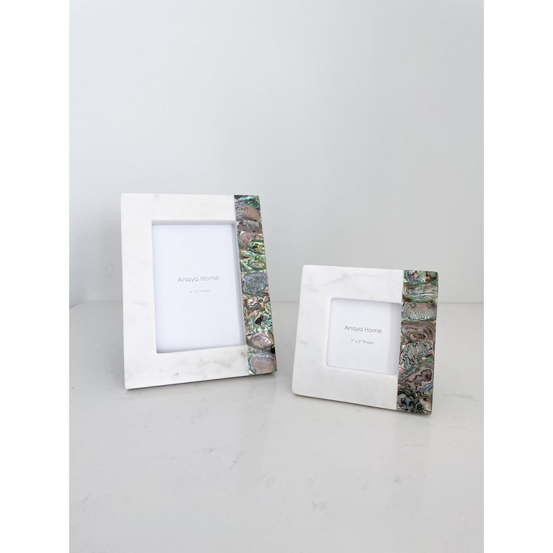 4x6 White Marble and Rainbow Mother of Pearl Picture Frame