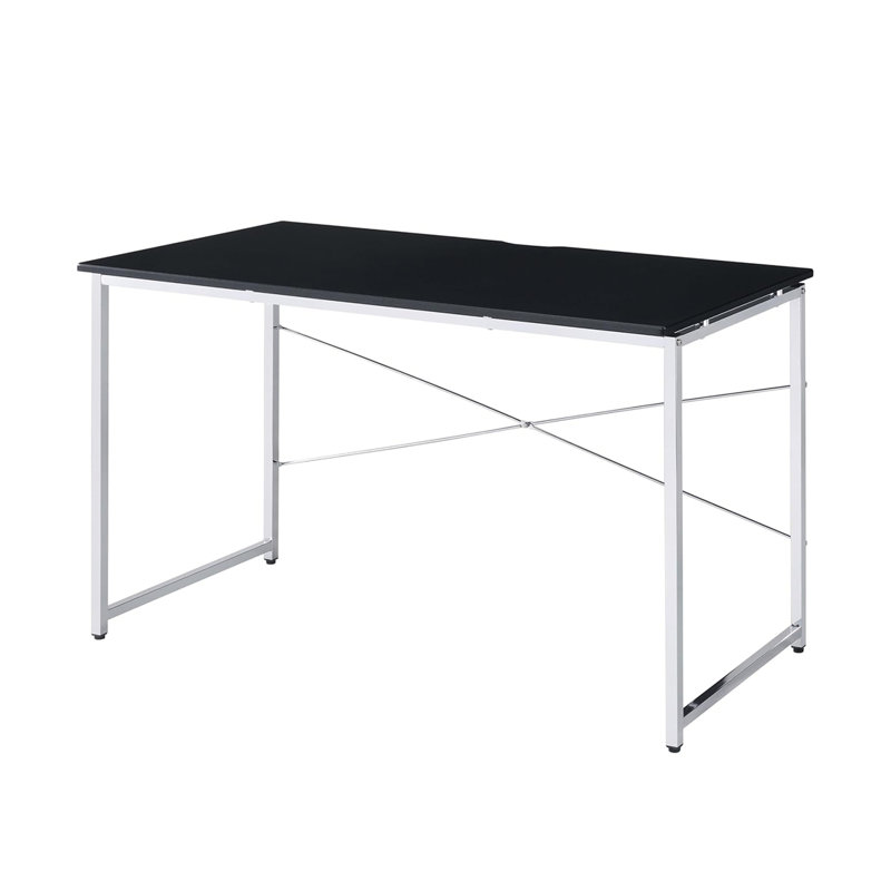 Bureau d'écriture rectangulaire en bois massif, Noir/chrome