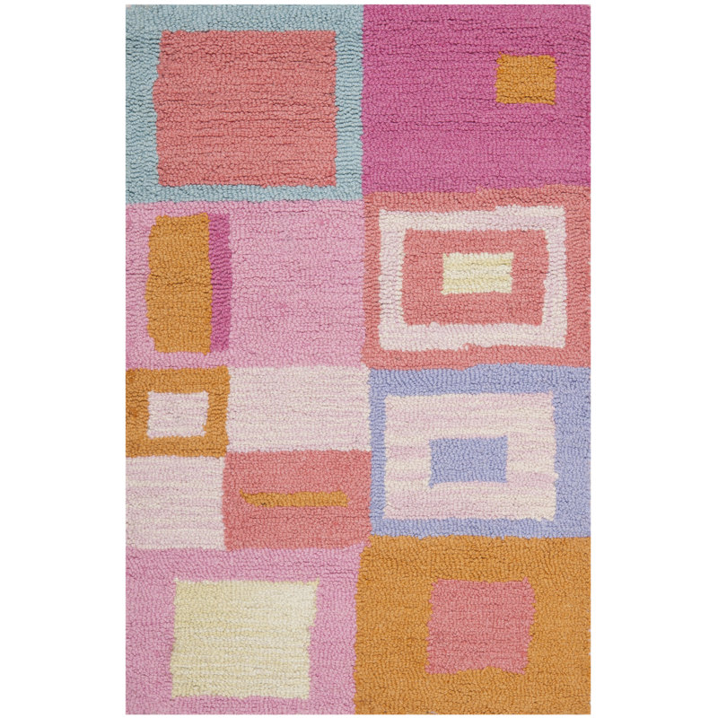 Tapis rose / bleu / orange en laine / coton touffeté à la main Krystyna, Rectangle 5 pi x 8 pi