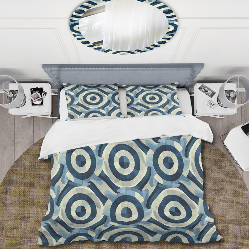 Ensemble de housse de couette Mid-Century bleu et beige, Housse de couette très grand + 2 taies décorativ