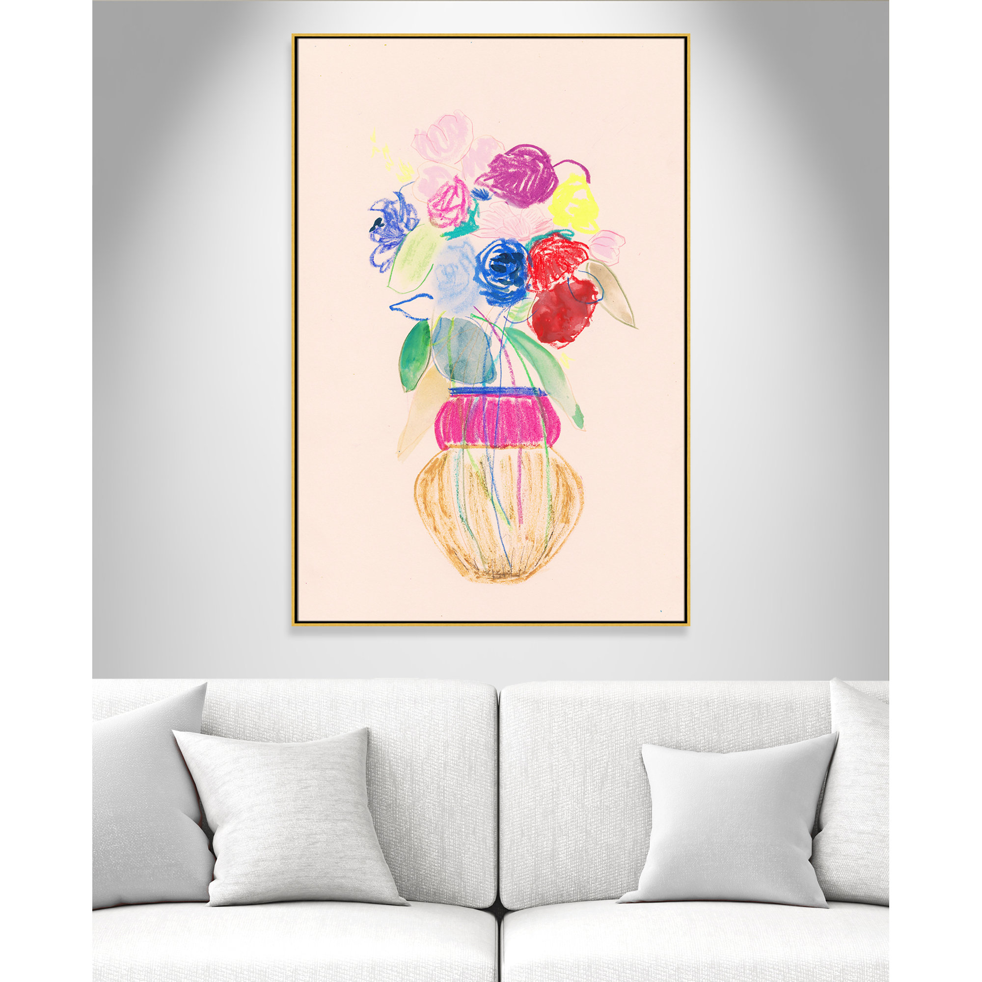 Simple Floral II Print by Bea Dina, Gold Floater Framed Canvas, No Mat, 61.5" H x 41.5" W x 2" D